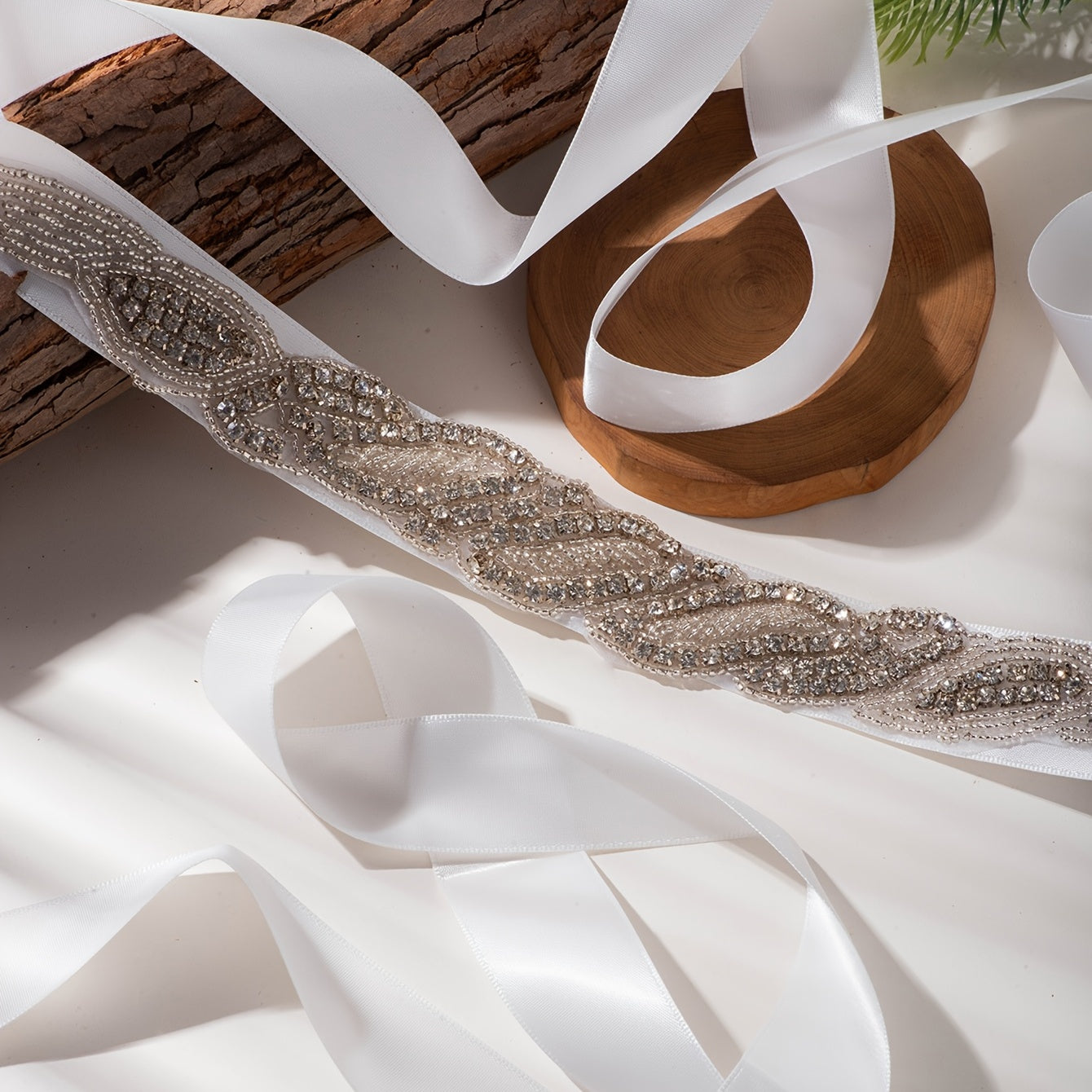 Curved Rhinestone Ribbon Belt for Wedding Bridal