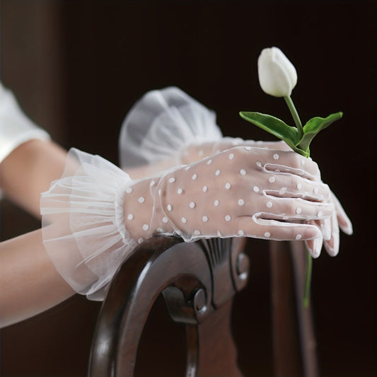 Polka Dotted Bridal Gloves Short Gloves With Lace