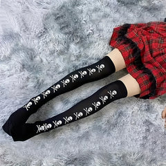 Skull Print Thigh High Socks Halloween Party Cosplay Over The Knee Socks