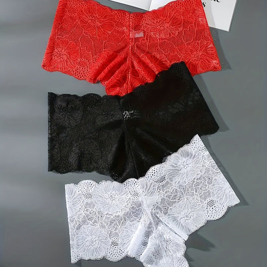 3 Pack Plus Size Sexy Lace High Waisted Briefs Set