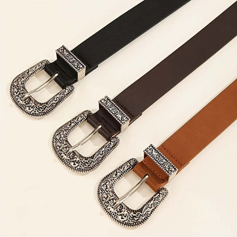 Fashionable Carved Buckle Belt Retro Double Buckle For Men And Women