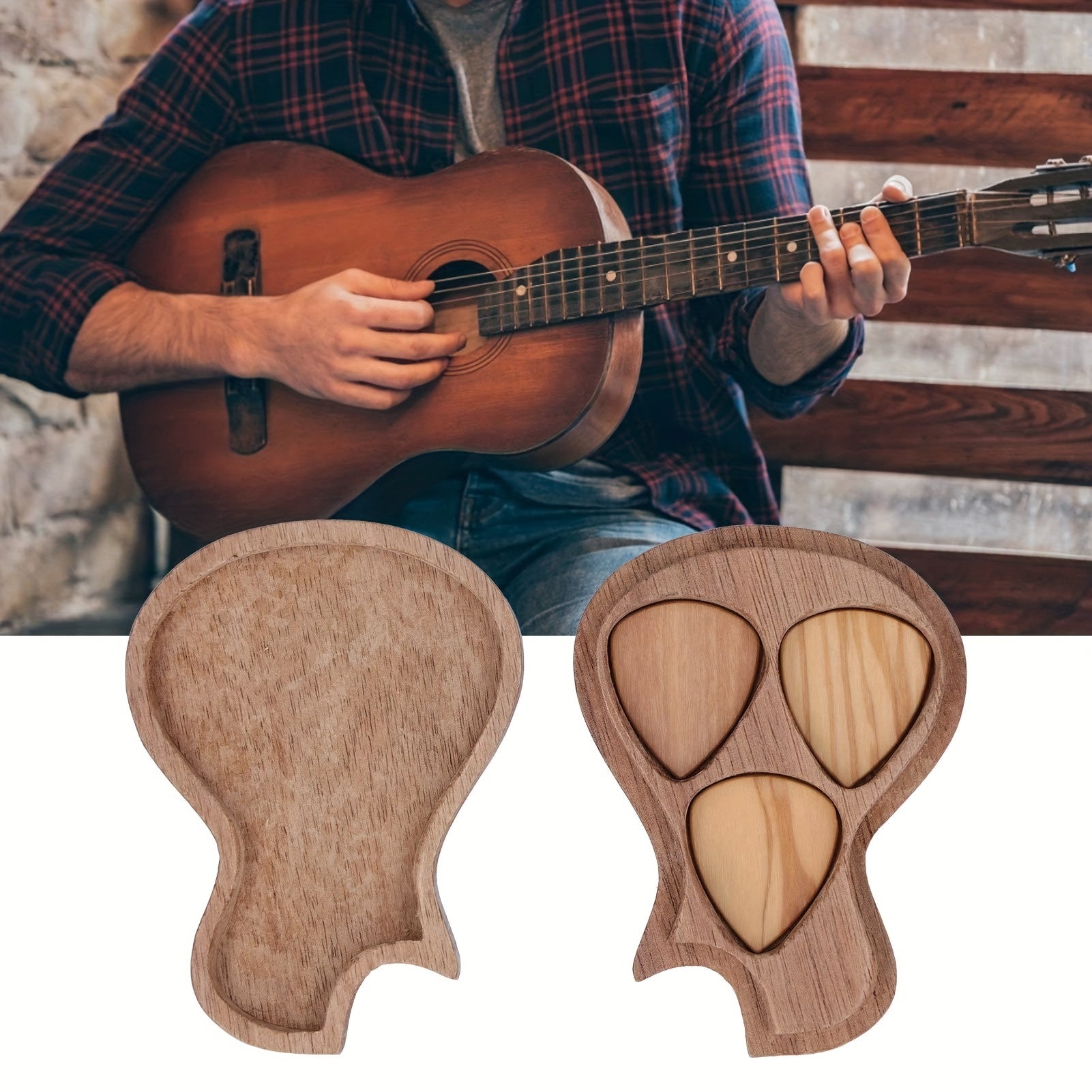 Wooden Guitar Picks Set With Case & 3 Picks