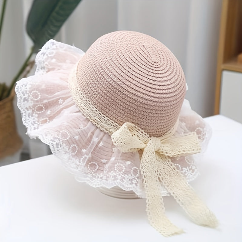 Kids' Straw Bucket Hat Set for Beach Sun Protection