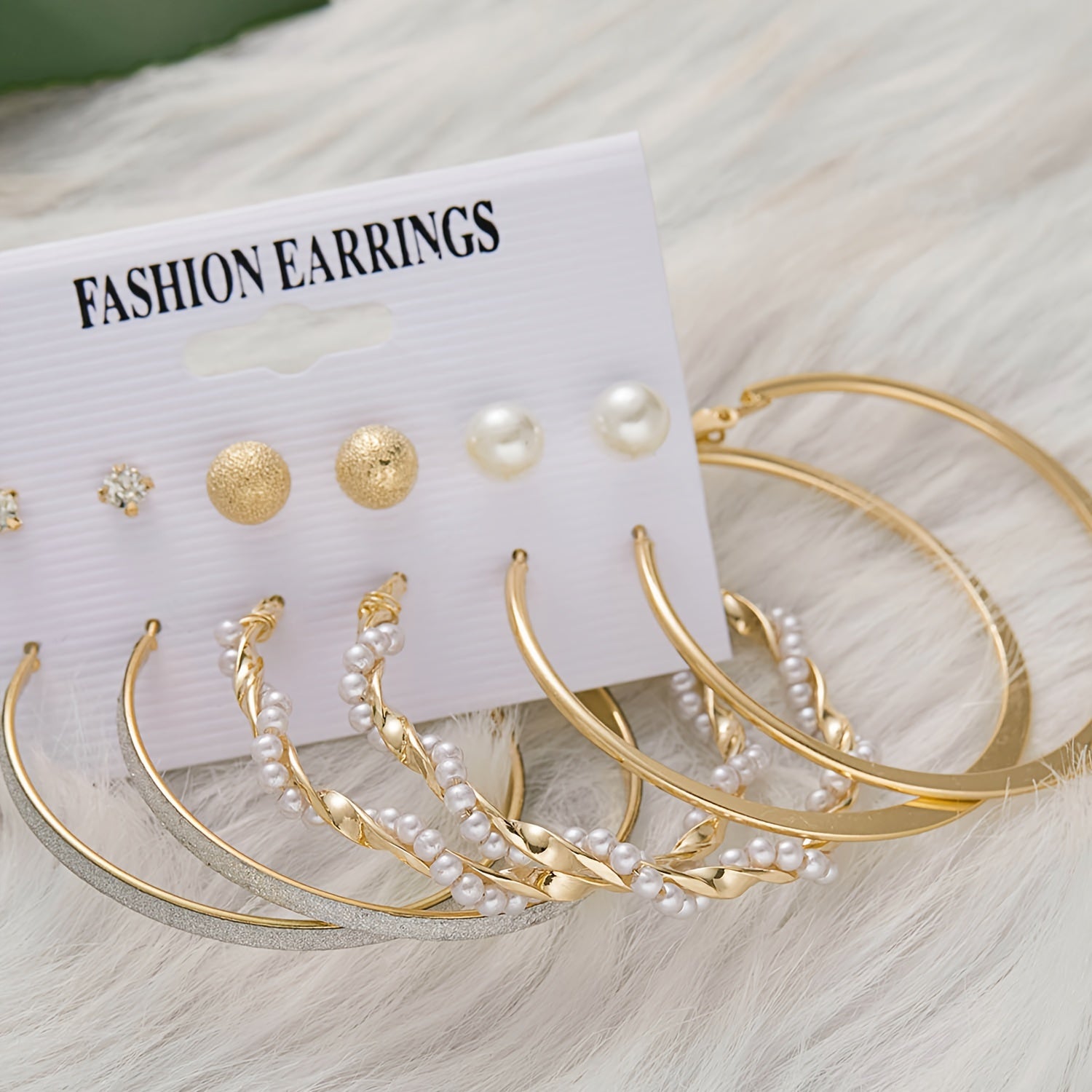 6Pairs Metal Stud Hoop Earrings Set For Women Girls