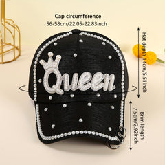 Queen Patch Baseball Cap Faux Pearl Decor Sun Hat Lightweight