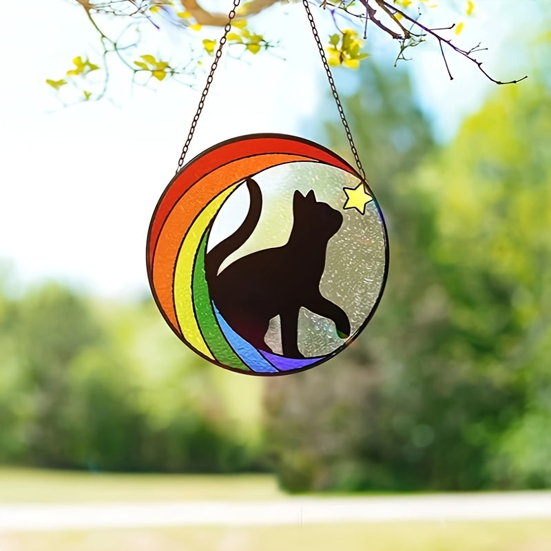 Cat Memorial Stained Glass Window Hanging Rainbow Bridge Sun Catcher Sympathy