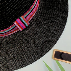 Men's Paper Straw Hat Elegant Flat Brim Sun Hat Beach Jazz Hat