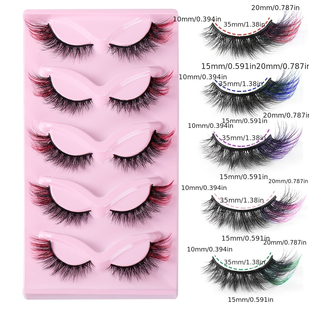 5 Pairs Colorful False Eyelashes High Faux Mink Fox Eye False Eyelashes