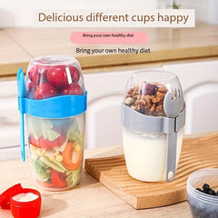 Leakproof BPA Portable Breakfast Cup with Fork for Yogurt Oatmeal Salad Lunch