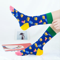 6 Pairs Fun Pattern Crew Socks Lightweight Comfy Warm Cotton Stockings