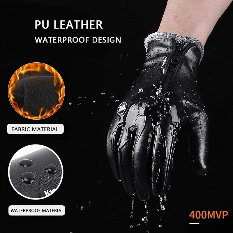 Warm Thermal PU Leather Touch Screen Gloves Windproof Waterproof Gloves