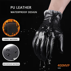 Warm Thermal PU Leather Touch Screen Gloves Windproof Waterproof Gloves