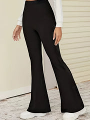  Solid High Rise Flared Leg Trousers