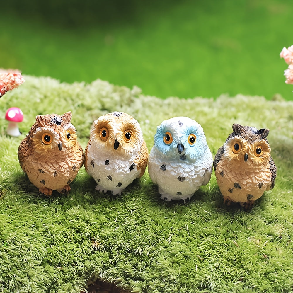 4pcs Resin Mini Owls Fairy Garden Figurines Micro Landscape Animals Supplies