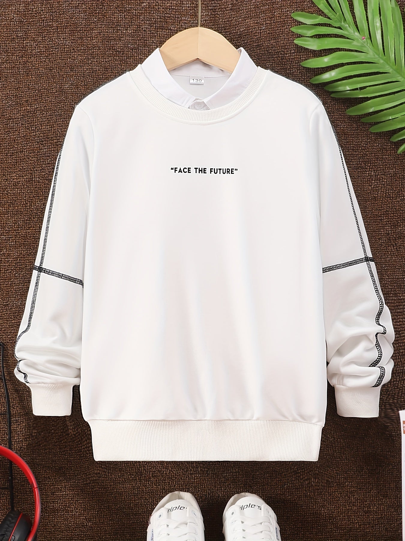 FACE THE FUTURE Boys Sweatshirt Long Sleeve Crew Neck Tops