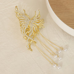 Medium Hair Claw Clip Rhinestone Faux Pearl Decor Barrette for Thin Thick Hair