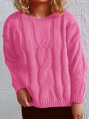  Casual Sweater Women's Plus Solid Cable Long Sleeve Round Neck Jumper