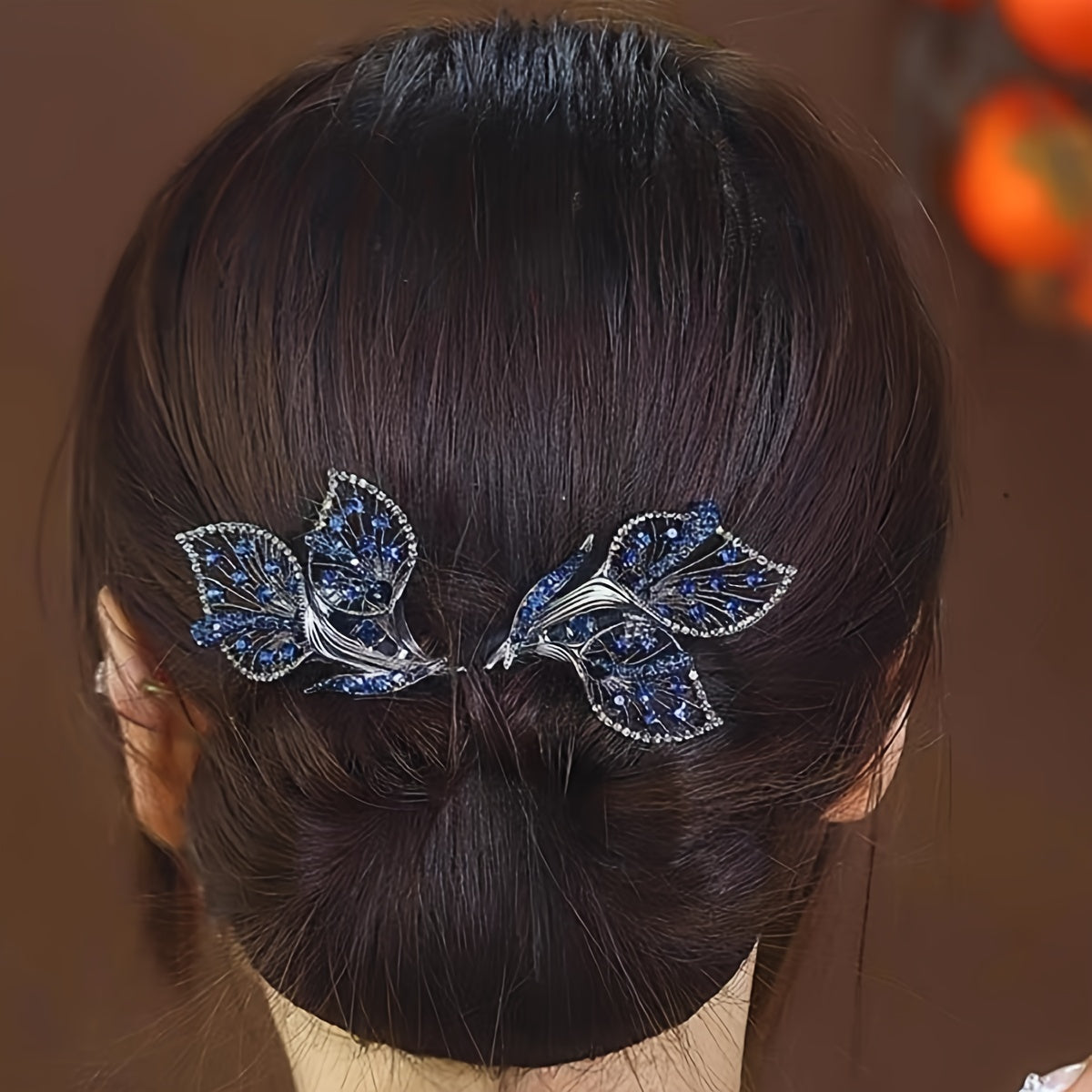 Vintage Leaf Shaped Rhinestone Hair Pin for Women