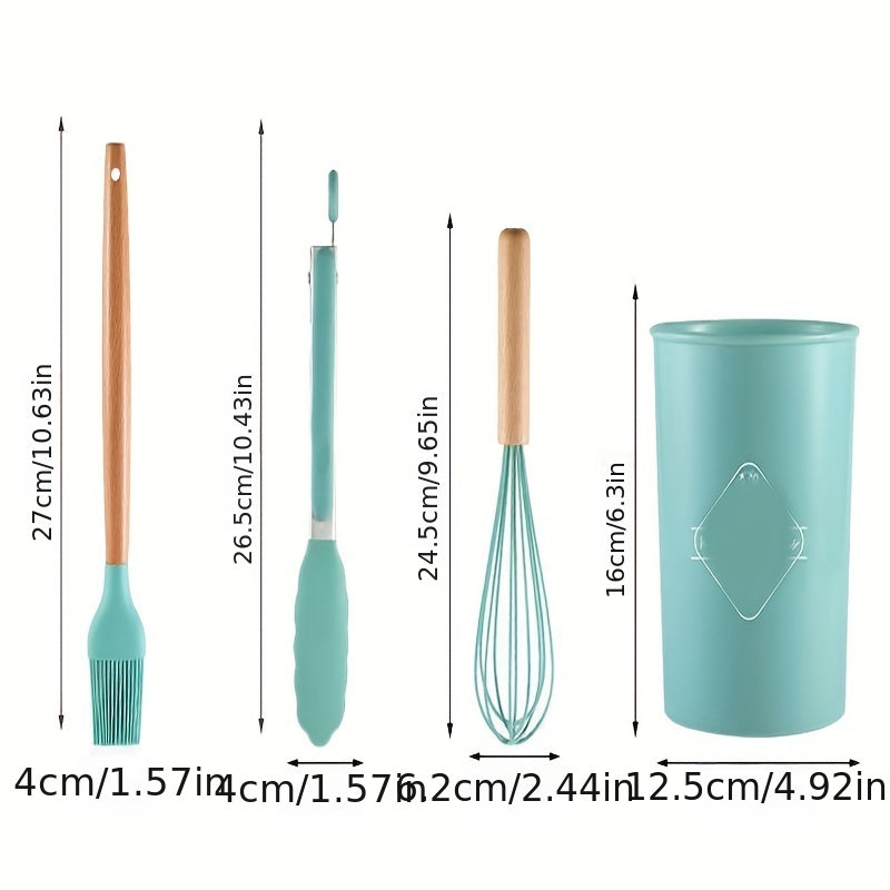 12pcs Wooden Handle Silicone Kitchenware Set