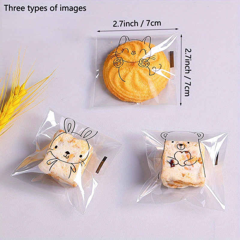 100 DIY Adorable Kittens Candy Bags Self adhesive Cookies Bread Decorative Bags