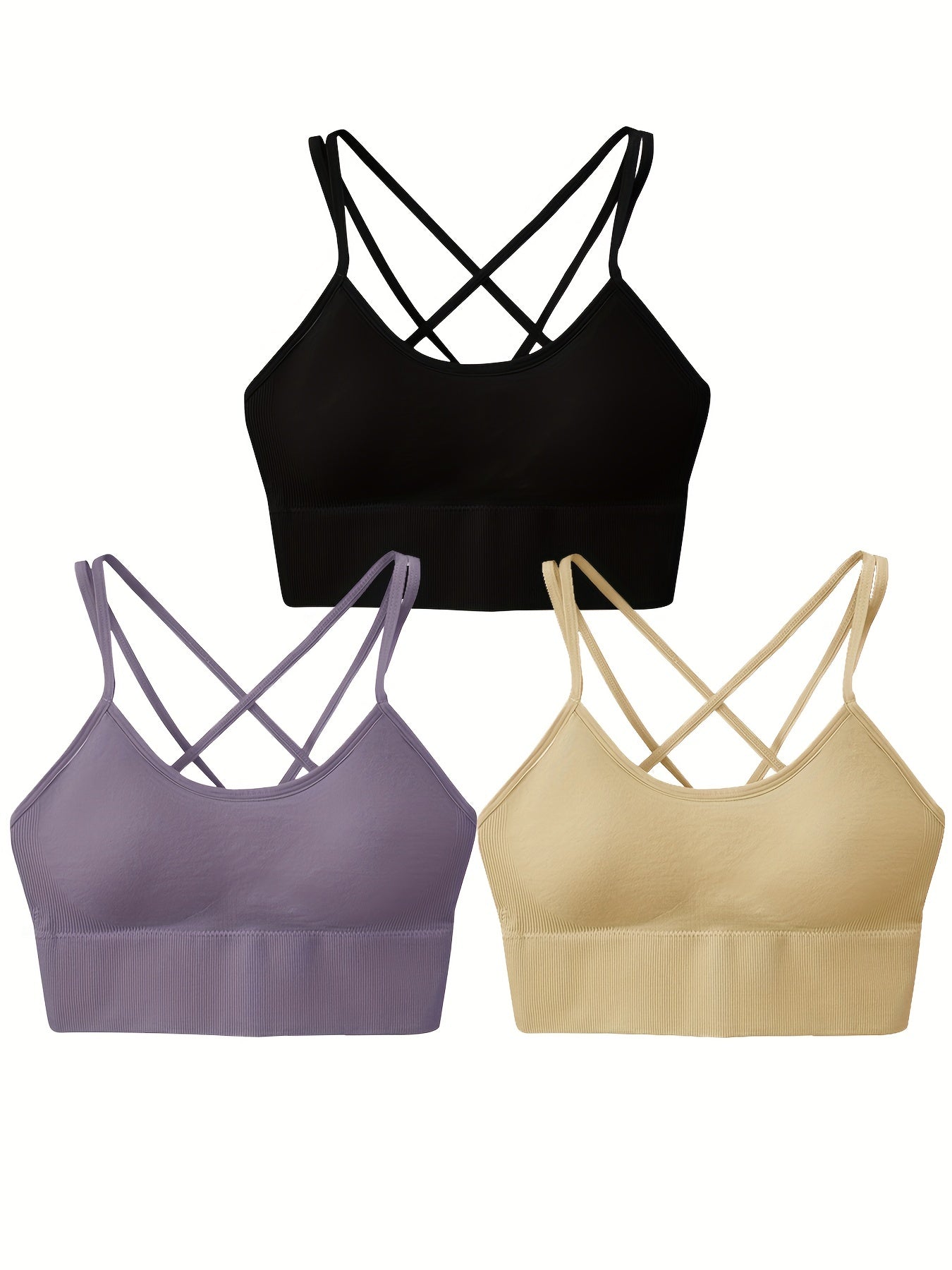3pcs Criss Cross Back Sports Bras Comfy Breathable Running Workout Bra