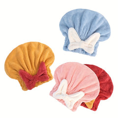 2Pcs Microfiber Hair Towel Wrap with Bow Knot for Women