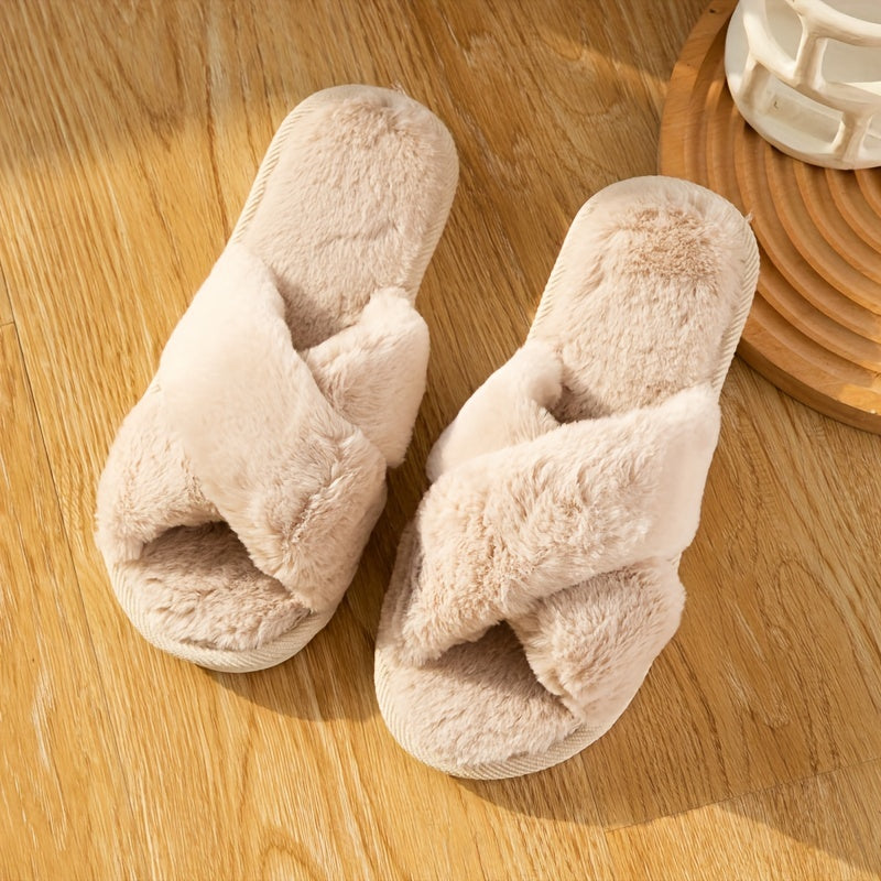 Women's Cozy Plush Cross Strap Slippers