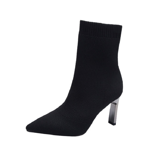 Women's Knit Block Heel Ankle Boots, Comfortable Short Boots