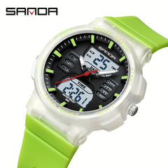 SANDA Unisex Sports Watch Dual Display LED Night Light Durable Band