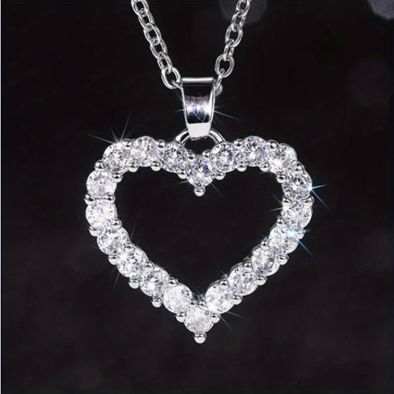 Silver Love Pendant Necklace with Faux Diamond