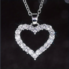 Silver Love Pendant Necklace with Faux Diamond