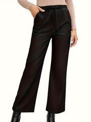 Women's Plus Solid Drawstring Pants Slight Stretch Straight Leg With Pockets