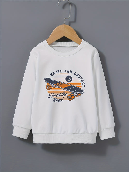 Cartoon Skateboard Letter Print Kid's Sweatshirt Long Sleeve Top