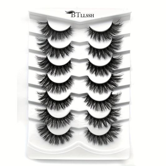 7 Pairs Full Strip Thick Curling False Eyelashes 15mm Fluffy Wispy Daily Lashes