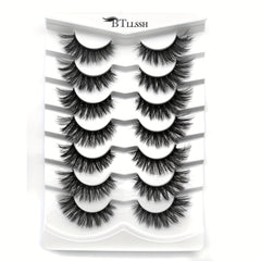 7 Pairs Full Strip Thick Curling False Eyelashes 15mm Fluffy Wispy Daily Lashes