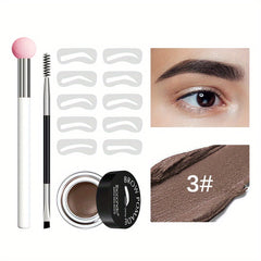 Waterproof Eyebrow Cream Set w/ Brush, Brown Stamp Powder, Stencil