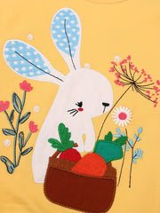 Girls' Bunny And Carrot Embroidery Sweatshirt Soft Comfy Long Sleeve Top