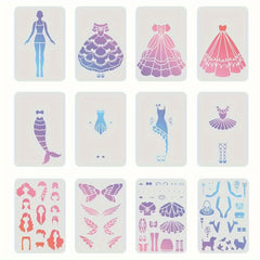 12pcs Princess Themed Plastic Stencil Set for Crafts & Art Projects