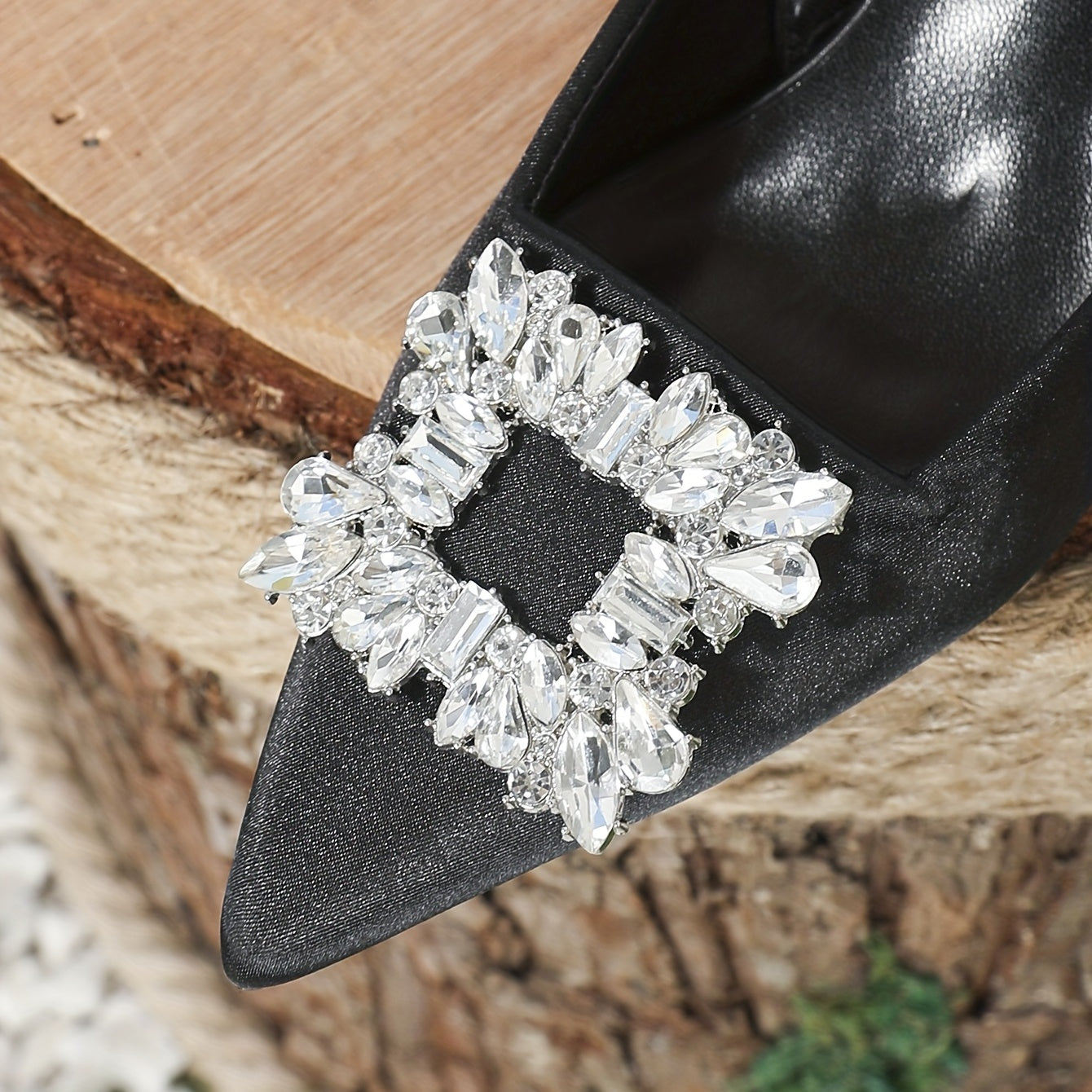 Rhinestone Kitten Heel Pointed Toe Slingback Pumps