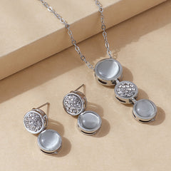 Opal Jewelry Set Pendant Necklace & Earrings Rhinestone Inlaid Sweet Women Gift