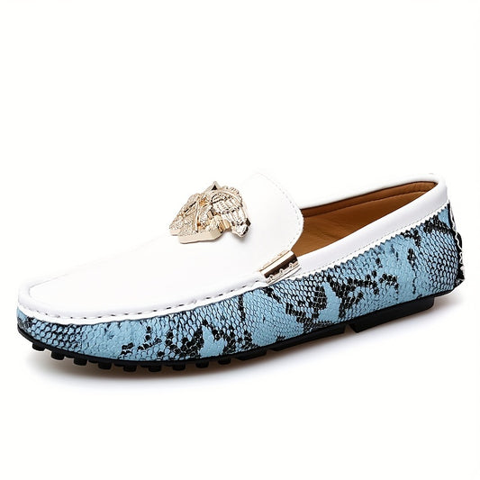 Men's Reptile Effect Loafer Shoes with Metallic Decor