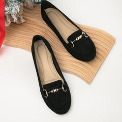 Metal Buckle Slip On Flat Loafers Casual Moccasin Shoes