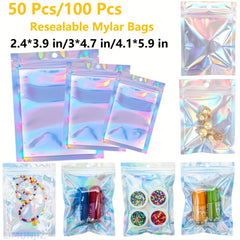 50/100pcs Holographic Storage Bags 2-4-3-9 in 3-4-7 in 4-1-5-9in