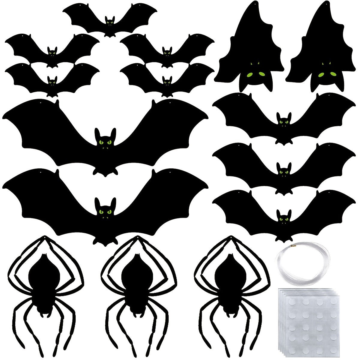 17pcs Halloween 3D Bats Hanging Ornaments Set Scary Spider Pendants