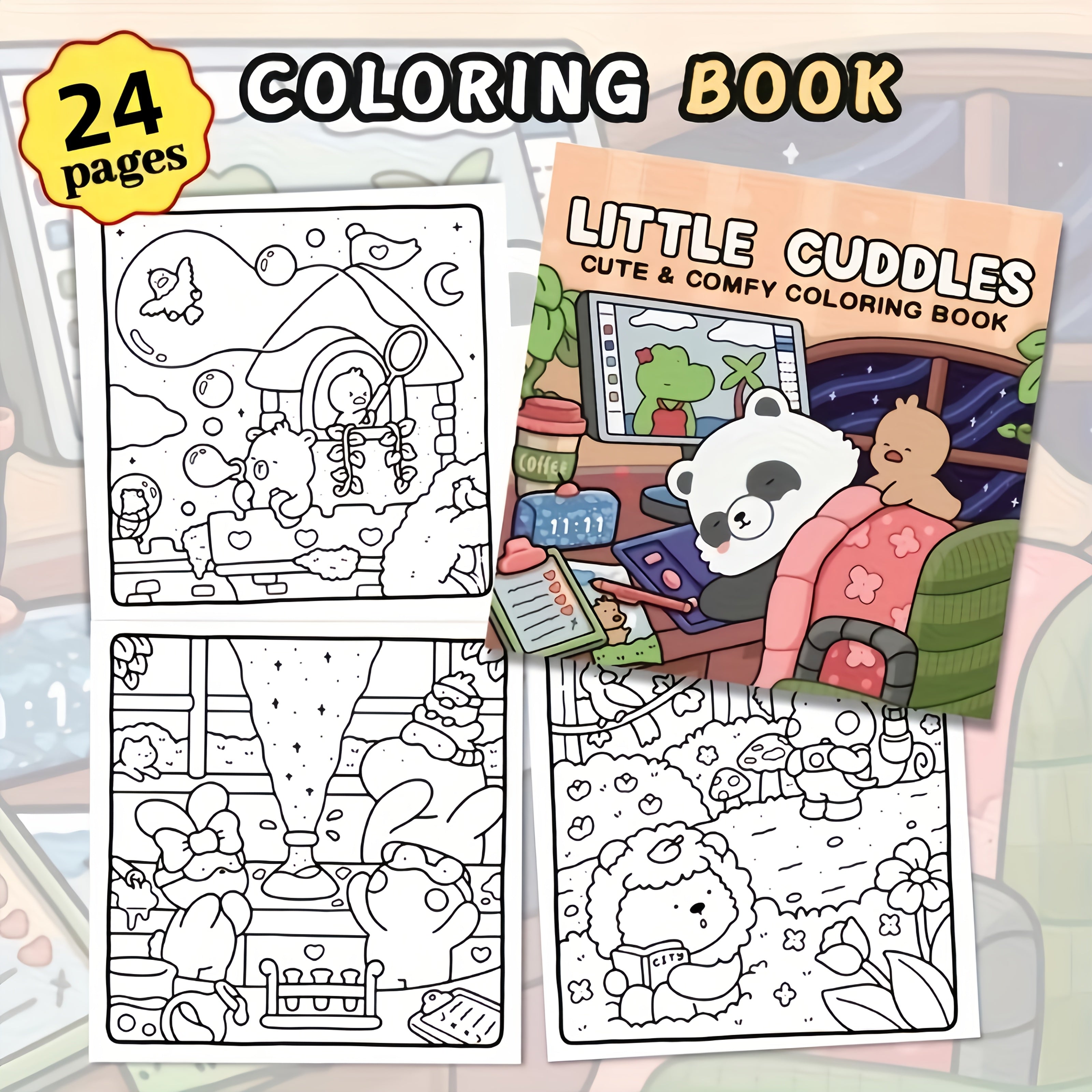 Little Hug Coloring Book 24 Pages Relaxing Stress Relief Activity for Adults