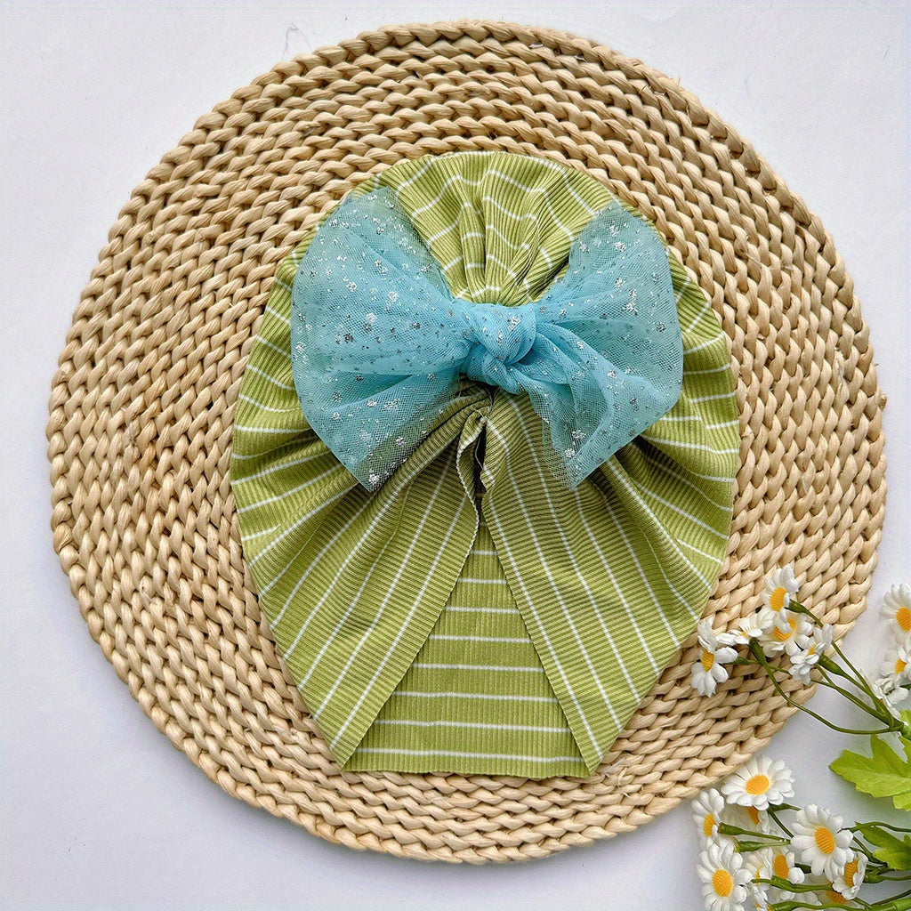 Striped Mesh Bow Hat for Girls