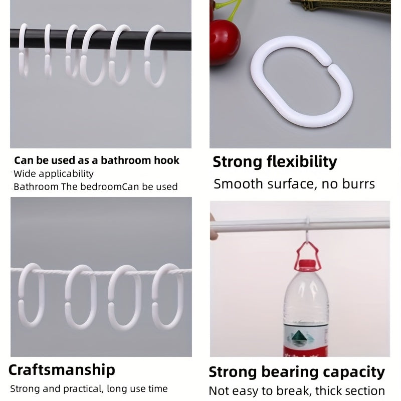 12pcs C-Shaped Curtain Ring Single Hook Thick Plastic Shower Curtain Accessories
