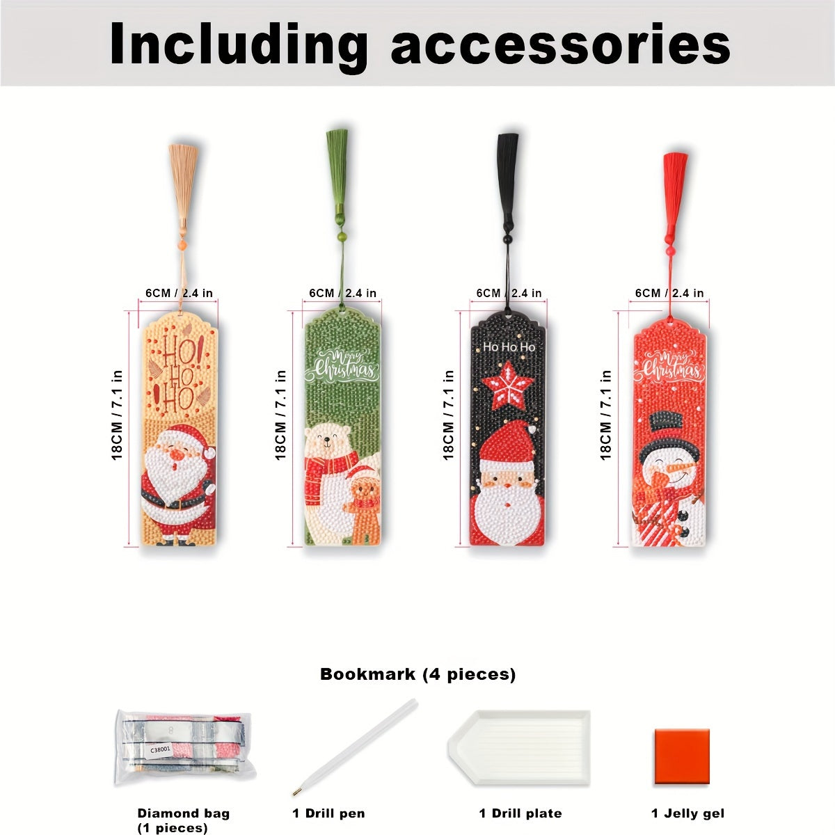 4pcs DIY Diamond Painting Bookmarks Acrylic Glass Painted Christmas Snowman