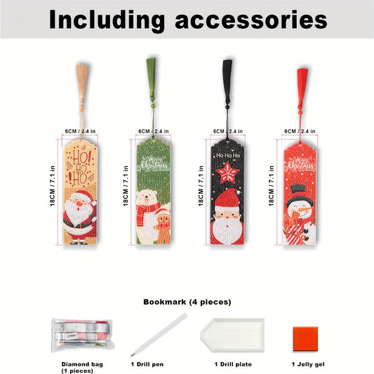 4pcs DIY Diamond Painting Bookmarks Acrylic Glass Painted Christmas Snowman