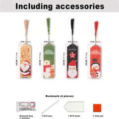 4pcs DIY Diamond Painting Bookmarks Acrylic Glass Painted Christmas Snowman